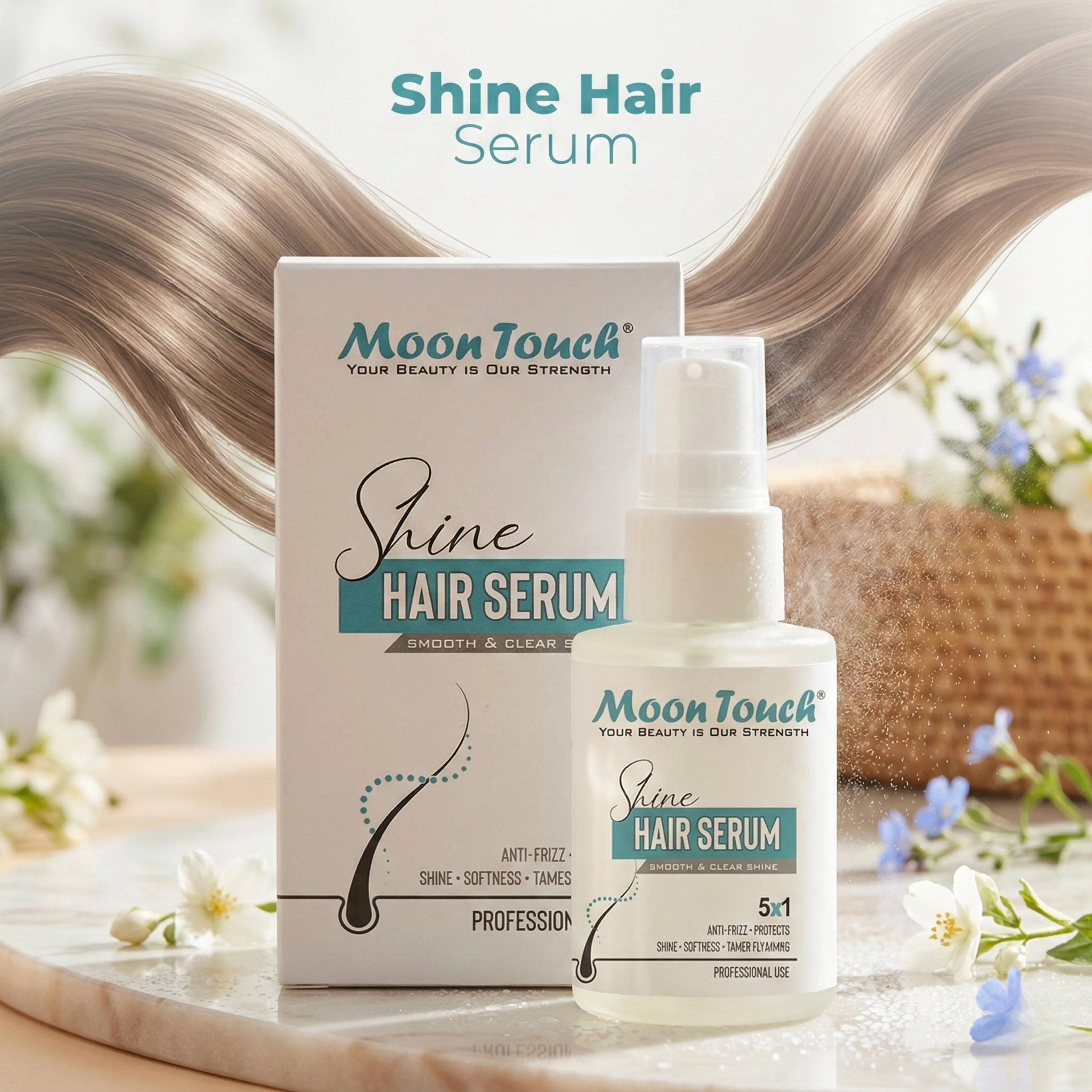 Moon Touch Shine Hair Serum 5 in 1 – Anti-Frizz Smoothing & Shine Booster