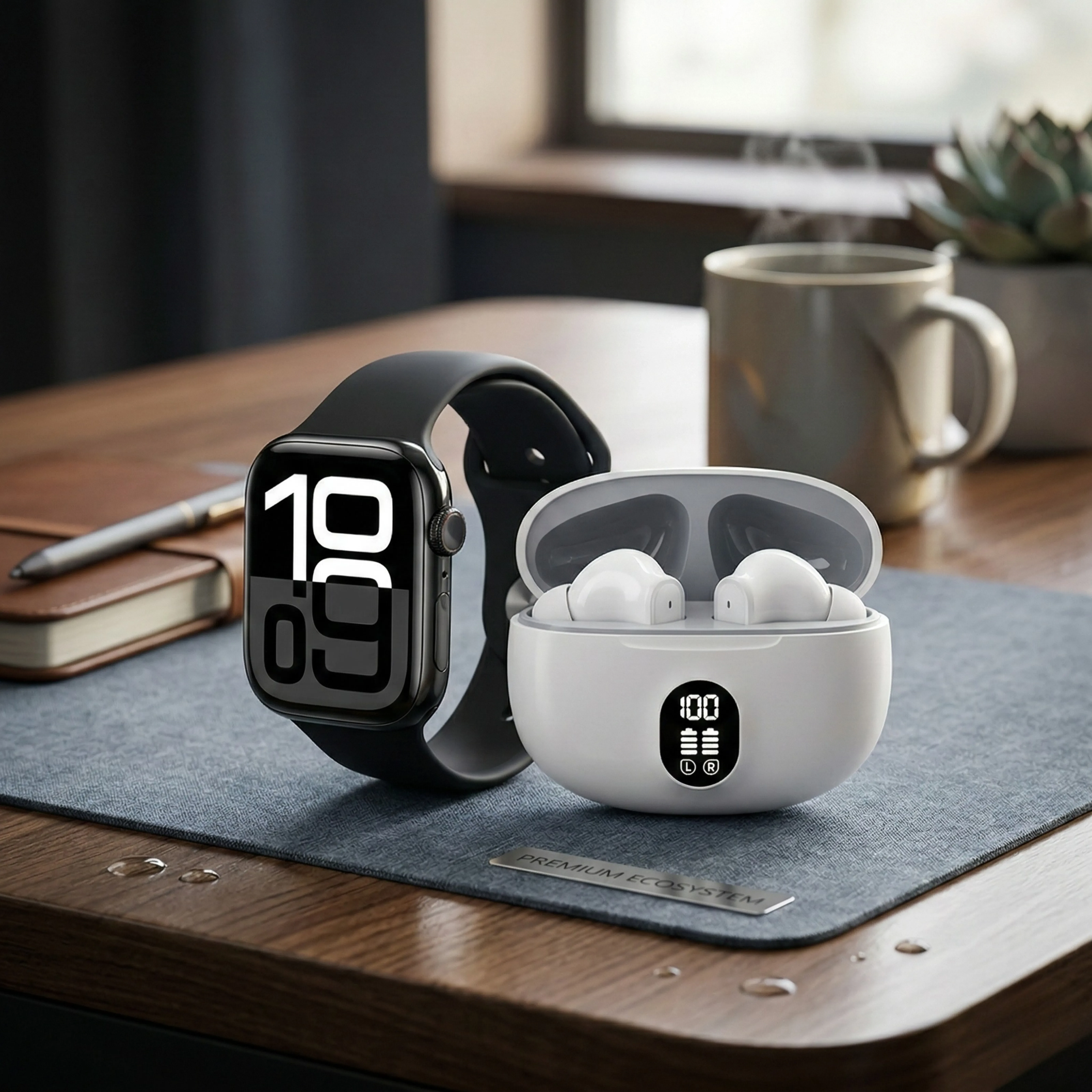 Luxury Smart Watch with Wireless Earbuds – HD Fitness Tracker & Bluetooth Calling for Men