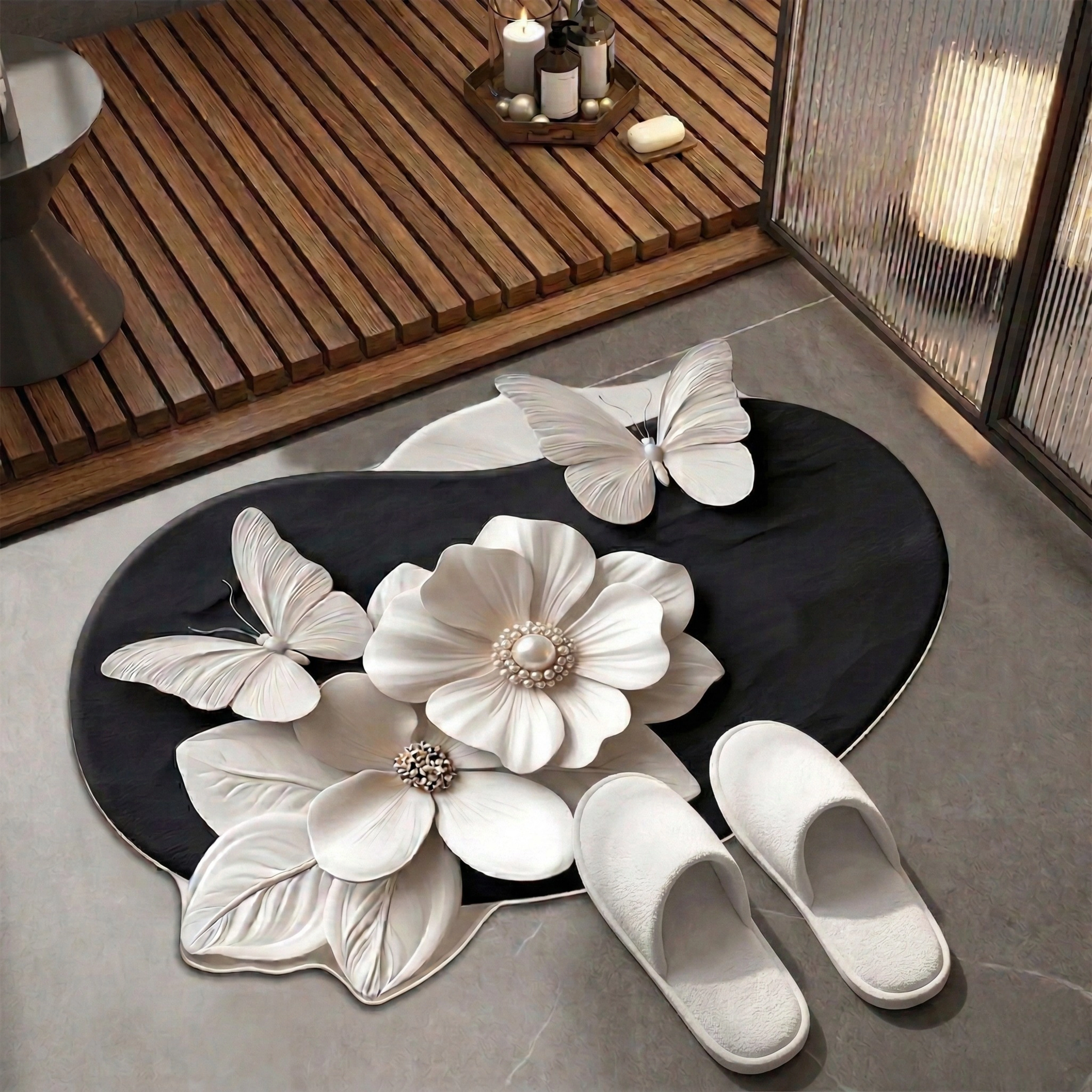 3D Flower Butterfly Floor Mat – Anti-Slip Decorative Home Rug