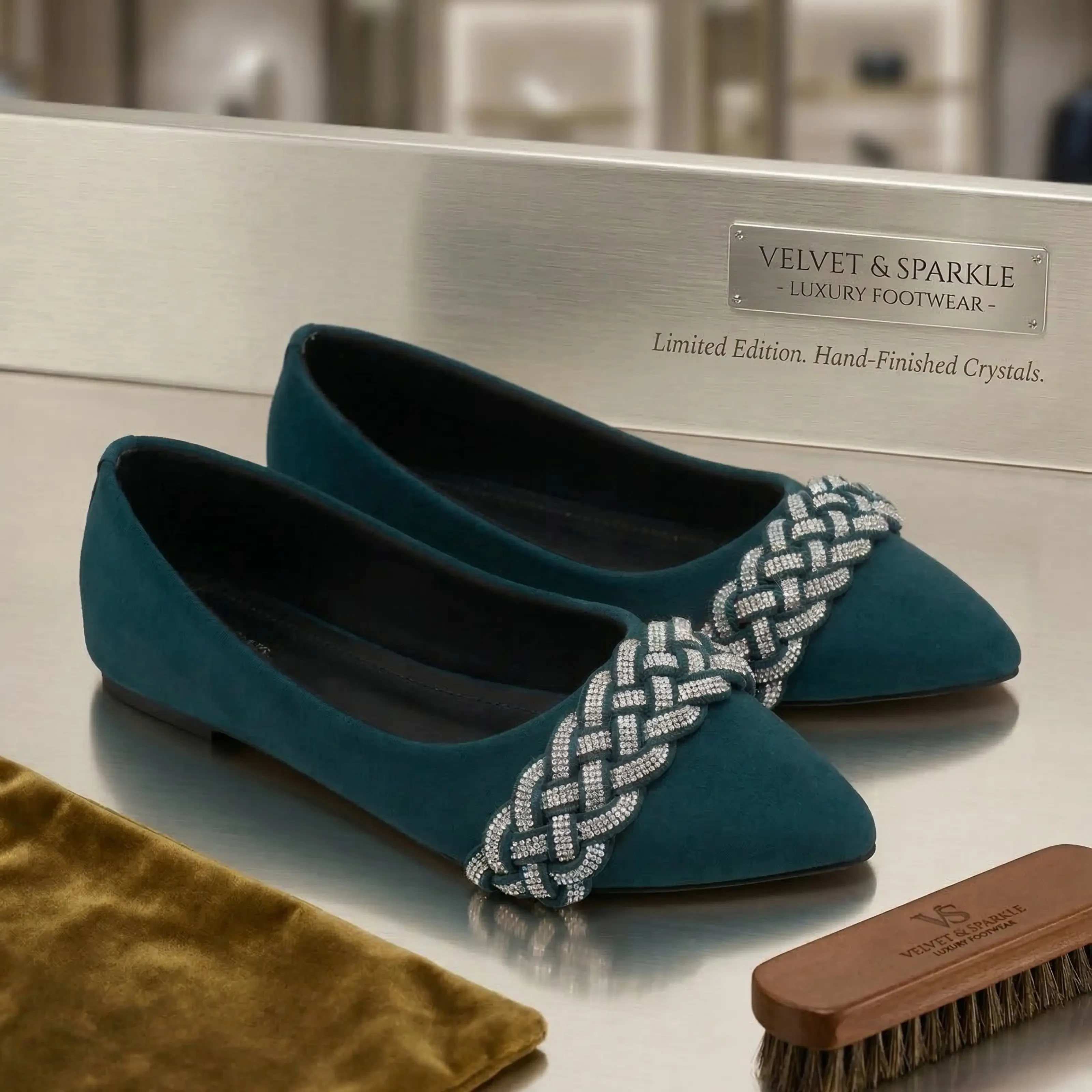 Luxury Velvet Ballet Flats for Women – Crystal Knot Designer Flat Shoes